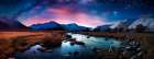 Mountain and lake landscape at sunrise. (AI Generated) Art Print